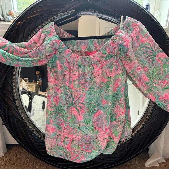 Lilly Pulitzer 3/4 length sheer blouse - can be off shoulder - Picture 3 of 4
